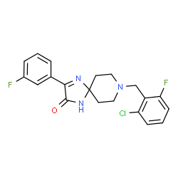ChemSpider 2D Image | 8-(2-Chloro-6-fluorobenzyl)-3-(3-fluorophenyl)-1,4,8-triazaspiro[4.5]dec-3-en-2-one | C20H18ClF2N3O