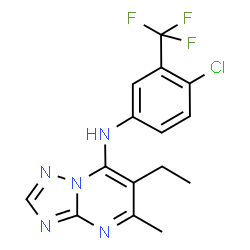 ChemSpider 2D Image | N-[4-Chloro-3-(trifluoromethyl)phenyl]-6-ethyl-5-methyl[1,2,4]triazolo[1,5-a]pyrimidin-7-amine | C15H13ClF3N5