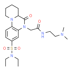 ChemSpider 2D Image | 2-[3-(Diethylsulfamoyl)-6-oxo-6,6a,7,8,9,10-hexahydro-5H-pyrido[1,2-a]quinoxalin-5-yl]-N-[2-(dimethylamino)ethyl]acetamide | C22H35N5O4S