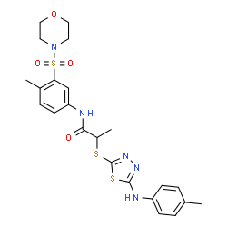 ChemSpider 2D Image | N-[4-Methyl-3-(4-morpholinylsulfonyl)phenyl]-2-({5-[(4-methylphenyl)amino]-1,3,4-thiadiazol-2-yl}sulfanyl)propanamide | C23H27N5O4S3
