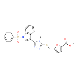 ChemSpider 2D Image | Methyl 5-[({4-methyl-5-[1-(phenylsulfonyl)-1H-indol-3-yl]-4H-1,2,4-triazol-3-yl}sulfanyl)methyl]-2-furoate | C24H20N4O5S2