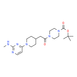 ChemSpider 2D Image | 2-Methyl-2-propanyl 4-({1-[2-(methylamino)-4-pyrimidinyl]-4-piperidinyl}acetyl)-1-piperazinecarboxylate | C21H34N6O3