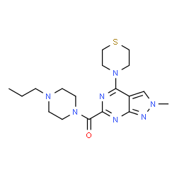 ChemSpider 2D Image | [2-Methyl-4-(4-thiomorpholinyl)-2H-pyrazolo[3,4-d]pyrimidin-6-yl](4-propyl-1-piperazinyl)methanone | C18H27N7OS