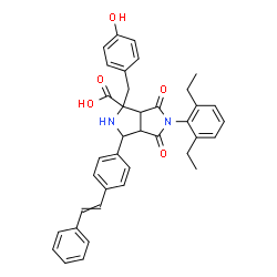 ChemSpider 2D Image | 5-(2,6-Diethylphenyl)-1-(4-hydroxybenzyl)-4,6-dioxo-3-[4-(2-phenylvinyl)phenyl]octahydropyrrolo[3,4-c]pyrrole-1-carboxylic acid | C38H36N2O5