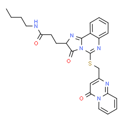 ChemSpider 2D Image | N-Butyl-3-(3-oxo-5-{[(4-oxo-4H-pyrido[1,2-a]pyrimidin-2-yl)methyl]sulfanyl}-2,3-dihydroimidazo[1,2-c]quinazolin-2-yl)propanamide | C26H26N6O3S