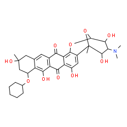 ChemSpider 2D Image | 10-(Cyclohexyloxy)-23-(dimethylamino)-4,8,12,22,24-pentahydroxy-1,12-dimethyl-20,25-dioxahexacyclo[19.3.1.0~2,19~.0~5,18~.0~7,16~.0~9,14~]pentacosa-2,4,7(16),8,14,18-hexaene-6,17-dione | C33H39NO10