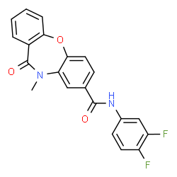 ChemSpider 2D Image | N-(3,4-Difluorophenyl)-10-methyl-11-oxo-10,11-dihydrodibenzo[b,f][1,4]oxazepine-8-carboxamide | C21H14F2N2O3