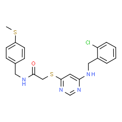 ChemSpider 2D Image | 2-[6-[(2-chlorophenyl)methylamino]pyrimidin-4-yl]sulfanyl-N-[(4-methylsulfanylphenyl)methyl]acetamide | C21H21ClN4OS2
