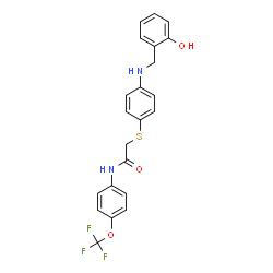 ChemSpider 2D Image | 2-({4-[(2-Hydroxybenzyl)amino]phenyl}sulfanyl)-N-[4-(trifluoromethoxy)phenyl]acetamide | C22H19F3N2O3S