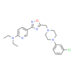 ChemSpider 2D Image | 5-(5-{[4-(3-Chlorophenyl)-1-piperazinyl]methyl}-1,2,4-oxadiazol-3-yl)-N,N-diethyl-2-pyridinamine | C22H27ClN6O