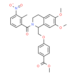 ChemSpider 2D Image | Methyl 4-{[6,7-dimethoxy-2-(2-methyl-3-nitrobenzoyl)-1,2,3,4-tetrahydro-1-isoquinolinyl]methoxy}benzoate | C28H28N2O8