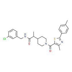 ChemSpider 2D Image | N-(3-Chlorobenzyl)-2-(1-{[4-methyl-2-(4-methylphenyl)-1,3-thiazol-5-yl]carbonyl}-4-piperidinyl)propanamide | C27H30ClN3O2S