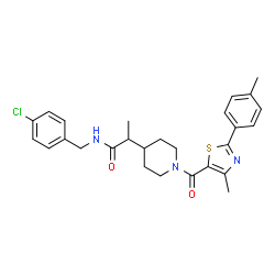 ChemSpider 2D Image | N-(4-Chlorobenzyl)-2-(1-{[4-methyl-2-(4-methylphenyl)-1,3-thiazol-5-yl]carbonyl}-4-piperidinyl)propanamide | C27H30ClN3O2S