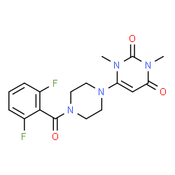 ChemSpider 2D Image | 6-[4-(2,6-Difluorobenzoyl)-1-piperazinyl]-1,3-dimethyl-2,4(1H,3H)-pyrimidinedione | C17H18F2N4O3