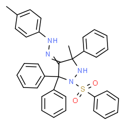 ChemSpider 2D Image | 3-Methyl-4-[(4-methylphenyl)hydrazono]-3,5,5-triphenyl-1-(phenylsulfonyl)pyrazolidine | C35H32N4O2S