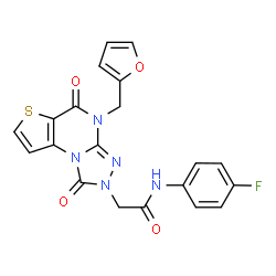 ChemSpider 2D Image | N-(4-Fluorophenyl)-2-[4-(2-furylmethyl)-1,5-dioxo-4,5-dihydrothieno[2,3-e][1,2,4]triazolo[4,3-a]pyrimidin-2(1H)-yl]acetamide | C20H14FN5O4S