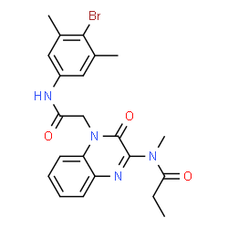 ChemSpider 2D Image | N-(4-{2-[(4-Bromo-3,5-dimethylphenyl)amino]-2-oxoethyl}-3-oxo-3,4-dihydro-2-quinoxalinyl)-N-methylpropanamide | C22H23BrN4O3