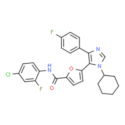 ChemSpider 2D Image | N-(4-Chloro-2-fluorophenyl)-5-[1-cyclohexyl-4-(4-fluorophenyl)-1H-imidazol-5-yl]-2-furamide | C26H22ClF2N3O2