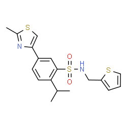 ChemSpider 2D Image | 2-Isopropyl-5-(2-methyl-1,3-thiazol-4-yl)-N-(2-thienylmethyl)benzenesulfonamide | C18H20N2O2S3