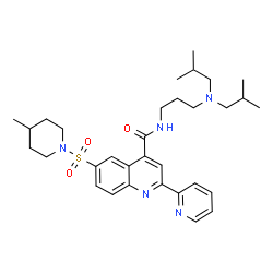 ChemSpider 2D Image | N-[3-(Diisobutylamino)propyl]-6-[(4-methyl-1-piperidinyl)sulfonyl]-2-(2-pyridinyl)-4-quinolinecarboxamide | C32H45N5O3S