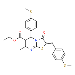 ChemSpider 2D Image | Ethyl 7-methyl-2-[4-(methylsulfanyl)benzylidene]-5-[4-(methylsulfanyl)phenyl]-3-oxo-2,3-dihydro-5H-[1,3]thiazolo[3,2-a]pyrimidine-6-carboxylate | C25H24N2O3S3