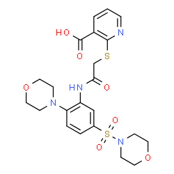 ChemSpider 2D Image | 2-{[5-(Morpholine-4-sulfonyl)-2-morpholin-4-yl-phenylcarbamoyl]-methylsulfanyl}-nicotinic acid | C22H26N4O7S2