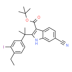 ChemSpider 2D Image | tert-Butyl 6-cyano-2-(2-(4-ethyl-3-iodophenyl)propan-2-yl)-1H-indole-3-carboxylate | C25H27IN2O2