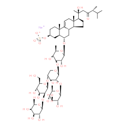 ChemSpider 2D Image | Sodium (3beta,5alpha,6alpha)-6-{[6-deoxy-beta-D-galactopyranosyl-(1->2)-beta-D-mannopyranosyl-(1->4)-[6-deoxy-beta-D-glucopyranosyl-(1->2)]-beta-D-xylopyranosyl-(1->3)-6-deoxy-beta-D-glucopyranosyl]ox
y}-20-hydroxy-23-oxoergost-9(11)-en-3-yl sulfate | C57H93NaO28S