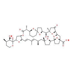 ChemSpider 2D Image | 1-C-[(1S,2R,5R,7R,8E,10E,12R,16R,19R,20S,24S,27S,28S,29R,32R,33R,35S)-35-Carboxy-28-hydroxy-5,7,9,19,29-pentamethyl-18,31-dioxo-13,17,38,39,40,41,42,43-octaoxaoctacyclo[31.4.1.1~1,35~.1~2,5~.1~20,24~.
1~24,27~.1~29,32~.0~12,16~]tritetraconta-8,10-dien-14-yl]-3,4-dideoxy-3-methyl-beta-D-erythro-pentopyranose | C47H68O16