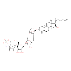 ChemSpider 2D Image | Sodium (3beta)-16,18-dioxo-18,20-epoxylanosta-9(11),25-dien-3-yl 3-O-methyl-6-O-sulfonato-beta-D-glucopyranosyl-(1->3)-beta-D-glucopyranosyl-(1->4)-(4xi)-6-deoxy-beta-D-xylo-hexopyranosyl-(1->2)-beta-
D-xylopyranoside | C54H83NaO25S