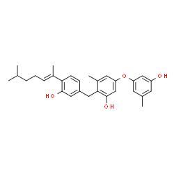 ChemSpider 2D Image | 2-{3-Hydroxy-4-[(2E)-6-methyl-2-hepten-2-yl]benzyl}-5-(3-hydroxy-5-methylphenoxy)-3-methylphenol | C29H34O4