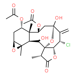 ChemSpider 2D Image | (1R,2R,3S,4R,6S,8S,9R,10R,12S,14S,15R,18R)-14-Chloro-2,12-dihydroxy-4,9,18-trimethyl-13-methylene-17-oxo-5,16,19-trioxapentacyclo[10.6.1.0~1,15~.0~3,9~.0~4,6~]nonadecane-8,10-diyl diacetate | C24H31ClO10