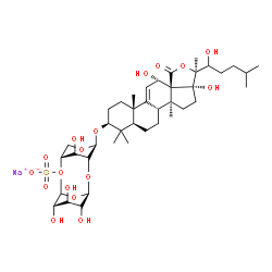 ChemSpider 2D Image | Sodium (3beta,12alpha)-12,17,22-trihydroxy-18-oxo-18,20-epoxylanost-9(11)-en-3-yl 2-O-[(5xi)-6-deoxy-beta-D-xylo-hexopyranosyl]-4-O-sulfonato-beta-D-xylopyranoside | C41H65NaO17S