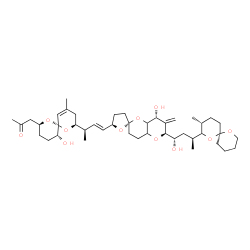 ChemSpider 2D Image | 1-[(2S,5R,6R,8S)-5-Hydroxy-8-{(2R,3E)-4-[(2R,5R,6'S,8'R)-8'-hydroxy-6'-{(1S,3S)-1-hydroxy-3-[(3R,6S)-3-methyl-1,7-dioxaspiro[5.5]undec-2-yl]butyl}-7'-methyleneoctahydro-3H,3'H-spiro[furan-2,2'-pyrano[
3,2-b]pyran]-5-yl]-3-buten-2-yl}-10-methyl-1,7-dioxaspiro[5.5]undec-10-en-2-yl]acetone | C43H66O11