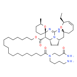 ChemSpider 2D Image | 18-[(4-Aminobutyl)(3-amino-3-oxopropyl)amino]-18-oxooctadecyl (2S,2a'R,3'S,4'R,6''R,7S,8a'S)-7-ethyl-6''-methyl-1',2',2a',3',3'',4,4'',5'',6'',7,8',8a'-dodecahydro-3H,5'H-dispiro[oxepine-2,7'-[5,6,8b]
triazaacenaphthylene-4',2''-pyran]-3'-carboxylate | C47H82N6O6