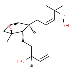 ChemSpider 2D Image | (3S)-5-{(1S,2S,3S,4R)-3-[(2Z)-4-Hydroperoxy-4-methyl-2-penten-1-yl]-1,3-dimethyl-7-oxabicyclo[2.2.1]hept-2-yl}-3-methyl-1-penten-3-ol | C20H34O4