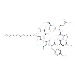 ChemSpider 2D Image | 3-[(3S,6R,9S,16S,19R,22R,27aS)-16,22-Bis(2-amino-2-oxoethyl)-12-dodecyl-19-(4-hydroxybenzyl)-9-[(1R)-1-hydroxyethyl]-6-(hydroxymethyl)-1,4,7,10,14,17,20,23-octaoxohexacosahydro-1H-pyrrolo[1,2-j][1,4,7
,10,13,16,19,22]octaazacyclopentacosin-3-yl]propanoic acid | C49H76N10O15