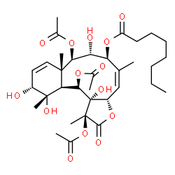 ChemSpider 2D Image | (1S,3aS,4Z,6S,7R,8R,8aS,11R,12S,12aS,13R,13aS)-1,8,13-Triacetoxy-7,11,12,13a-tetrahydroxy-1,5,8a,12-tetramethyl-2-oxo-1,2,3a,6,7,8,8a,11,12,12a,13,13a-dodecahydrobenzo[4,5]cyclodeca[1,2-b]furan-6-yl o
ctanoate | C34H50O14