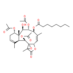 ChemSpider 2D Image | (4S,4aS,5R,6S,7S,8Z,9aS,11aR,12aS,13R,13aS)-4,6,13-Triacetoxy-5-hydroxy-1,4a,8,11a-tetramethyl-11-oxo-4,4a,5,6,7,9a,11,11a,13,13a-decahydro-3H-benzo[4,5]cyclodeca[1,2-b]oxireno[c]furan-7-yl octanoate | C34H48O12