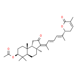 ChemSpider 2D Image | (3Z,3aS,5aR,7S,9aR,9bS)-3a,6,6,9a-Tetramethyl-3-{(3E,5E)-6-[(2R)-5-methyl-6-oxo-3,6-dihydro-2H-pyran-2-yl]-3,5-heptadien-2-ylidene}-2-oxododecahydro-1H-cyclopenta[a]naphthalen-7-yl acetate | C32H44O5