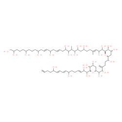 ChemSpider 2D Image | (12E,16E,28E)-31-[(2R,3R,4R,6R)-6-(6-{(2R,4R,5R,6R)-4,5-Dihydroxy-6-[(3E,8E,10E)-1,2,7,12-tetrahydroxy-3,8,10,15-hexadecatetraen-1-yl]tetrahydro-2H-pyran-2-yl}-1,5,6-trihydroxy-4-methylenehexyl)-3,4-d
ihydroxytetrahydro-2H-pyran-2-yl]-21,28-dimethyl-12,16,28-hentriacontatriene-1,2,6,10,14,19,20,22,23,25,30,31-dodecol | C66H114O25