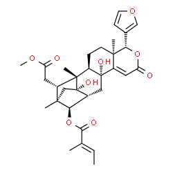 ChemSpider 2D Image | (1R,2R,5R,6R,11R,13R,14R,15R,17S,18S)-6-(3-Furyl)-11,17-dihydroxy-18-(2-methoxy-2-oxoethyl)-1,5,15-trimethyl-8-oxo-7-oxapentacyclo[13.2.1.0~2,11~.0~5,10~.0~13,17~]octadec-9-en-14-yl (2E)-2-methyl-2-bu
tenoate | C32H40O9