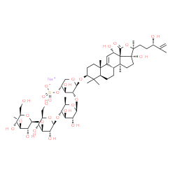 ChemSpider 2D Image | Sodium (3beta,12alpha,24S)-12,17,24-trihydroxy-18-oxo-18,20-epoxylanosta-9(11),25-dien-3-yl 3-O-methyl-beta-D-glucopyranosyl-(1->3)-beta-D-glucopyranosyl-(1->4)-6-deoxy-beta-D-glucopyranosyl-(1->2)-4-
O-sulfonato-beta-D-xylopyranoside | C54H85NaO27S