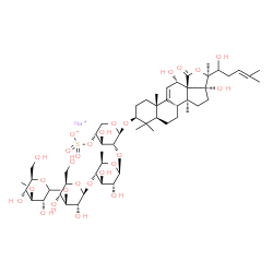 ChemSpider 2D Image | Sodium (3beta,12alpha)-12,17,22-trihydroxy-18-oxo-18,20-epoxylanosta-9(11),24-dien-3-yl 3-O-methyl-D-glucopyranosyl-(1->3)-beta-D-glucopyranosyl-(1->4)-6-deoxy-beta-D-glucopyranosyl-(1->2)-4-O-sulfona
to-beta-D-xylopyranoside | C54H85NaO27S