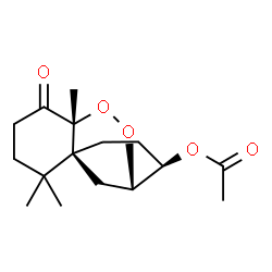 ChemSpider 2D Image | (1S,6R,9S,10R)-2,2,6-Trimethyl-5-oxo-7,8-dioxatricyclo[7.3.1.0~1,6~]tridec-10-yl acetate | C16H24O5