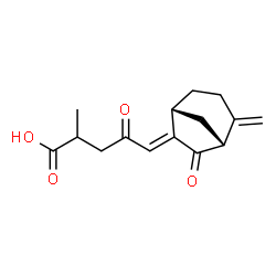ChemSpider 2D Image | (5E)-2-Methyl-5-[(1R,5R)-2-methylene-7-oxobicyclo[3.2.1]oct-6-ylidene]-4-oxopentanoic acid | C15H18O4
