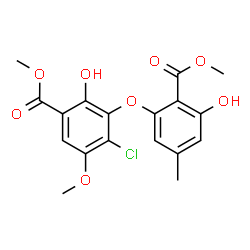 ChemSpider 2D Image | Methyl 4-chloro-2-hydroxy-3-[3-hydroxy-2-(methoxycarbonyl)-5-methylphenoxy]-5-methoxybenzoate | C18H17ClO8