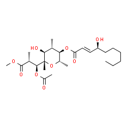 ChemSpider 2D Image | (2S,3R,4S,5S,6S)-6-[(1S,2R)-1-Acetoxy-3-methoxy-2-methyl-3-oxopropyl]-5-hydroxy-2,4,6-trimethyltetrahydro-2H-pyran-3-yl (2E,4S)-4-hydroxy-2-decenoate | C25H42O9