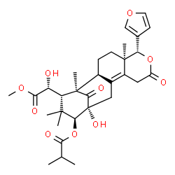 ChemSpider 2D Image | (1R,2S,5R,6R,13R,14S,16S)-6-(3-Furyl)-13-hydroxy-16-[(1R)-1-hydroxy-2-methoxy-2-oxoethyl]-1,5,15,15-tetramethyl-8,17-dioxo-7-oxatetracyclo[11.3.1.0~2,11~.0~5,10~]heptadec-10-en-14-yl 2-methylpropanoat
e | C31H40O10