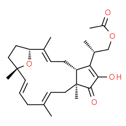 ChemSpider 2D Image | (2S)-2-[(1R,2E,5R,9S,11E,14E,16S)-7-Hydroxy-2,9,12,16-tetramethyl-8-oxo-19-oxatricyclo[14.2.1.0~5,9~]nonadeca-2,6,11,14-tetraen-6-yl]propyl acetate | C27H38O5
